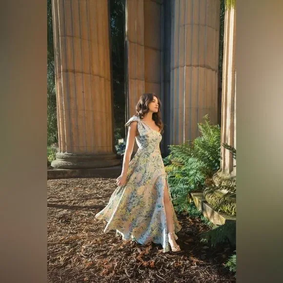 MAC DUGGAL  11919 Multicolor One Shoulder Brocade Floral Dress With Bow - Picture 4 of 16